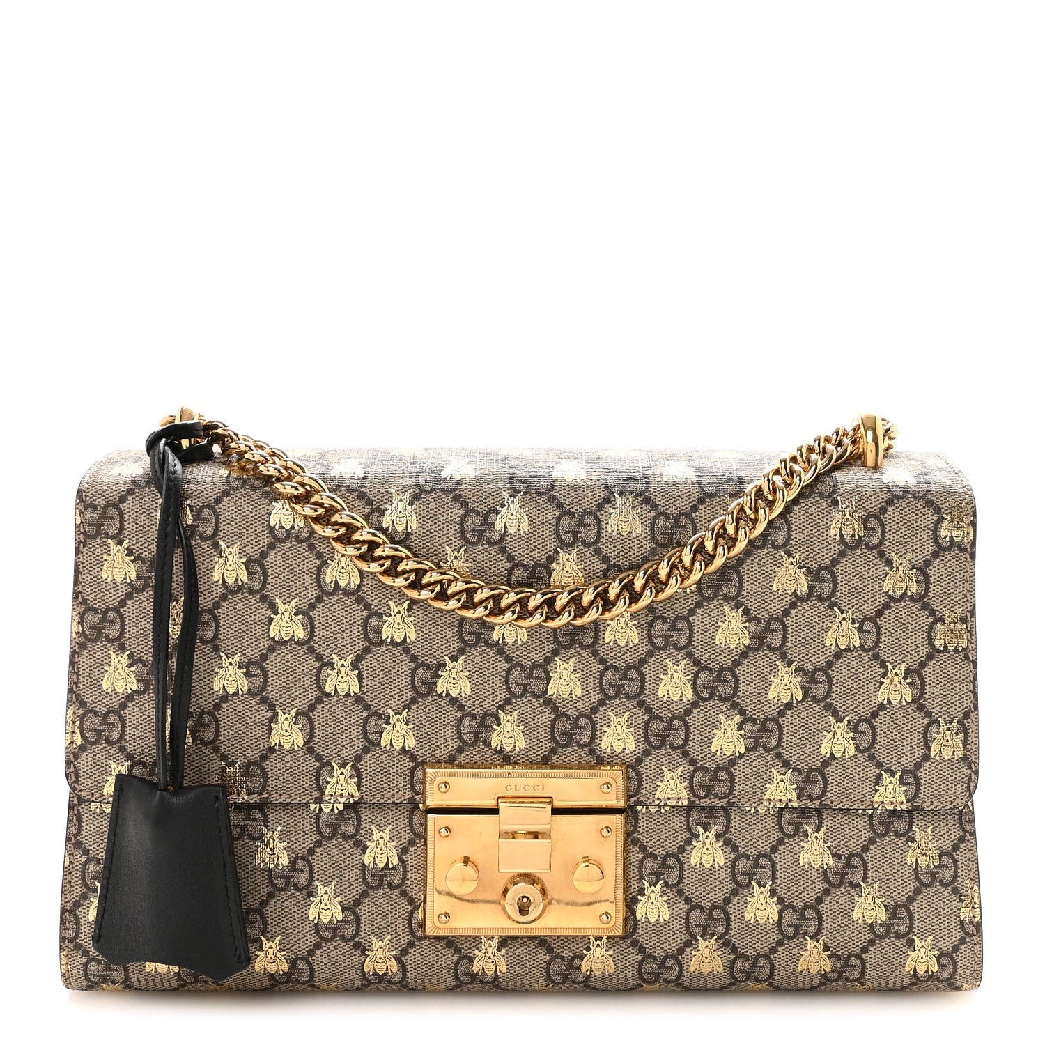 Gucci GG Supreme Monogram Bees Medium Padlock Shoulder Bag Beige Oro Black 1 of 10
