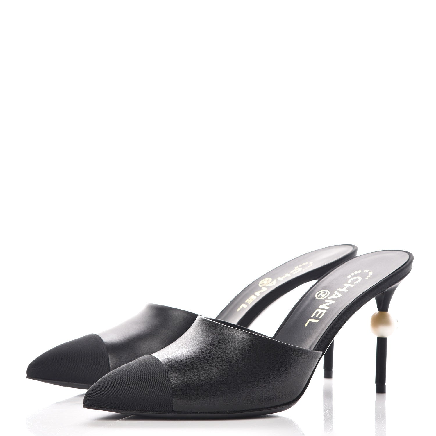 Chanel Goatskin Grosgrain Cap Toe Pearl Mule 40 Black 3 of 11