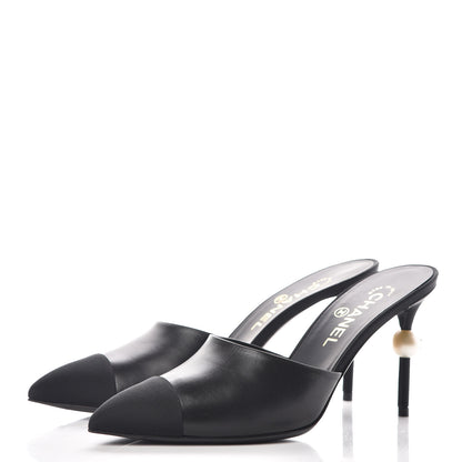 Chanel Goatskin Grosgrain Cap Toe Pearl Mule 40 Black 3 of 11