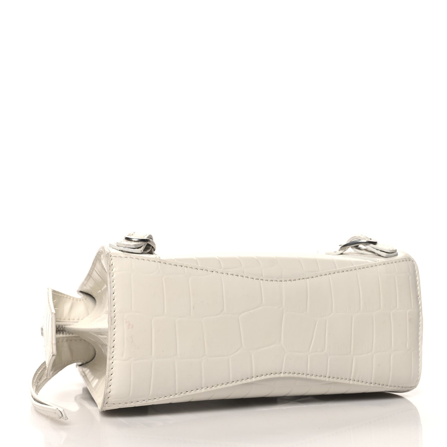 Semi Shiny Calfskin Crocodile Embossed Neo Classic Silver Hardware Mini City White