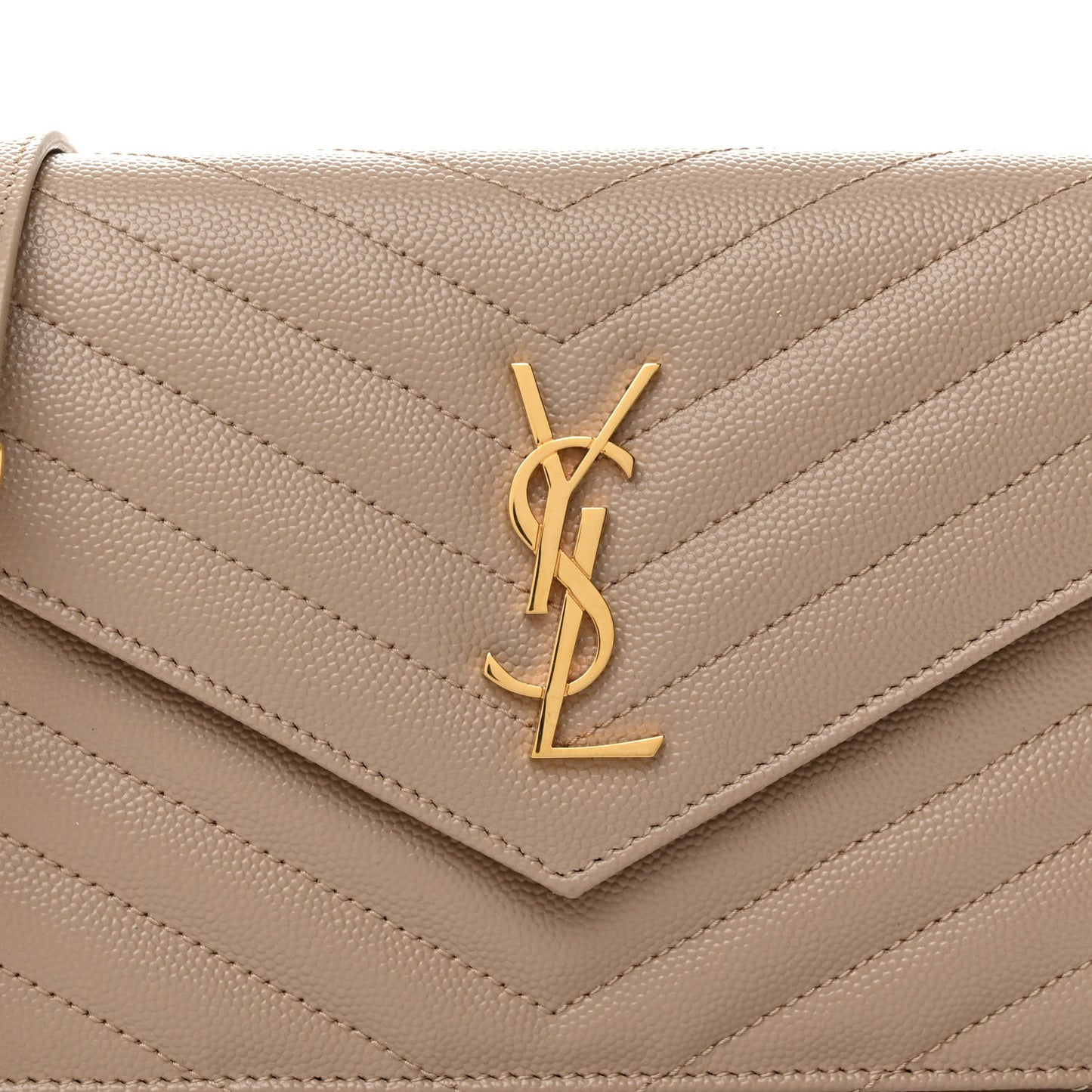 Grain De Poudre Matelasse Chevron Monogram Envelope Chain Wallet Dark Beige