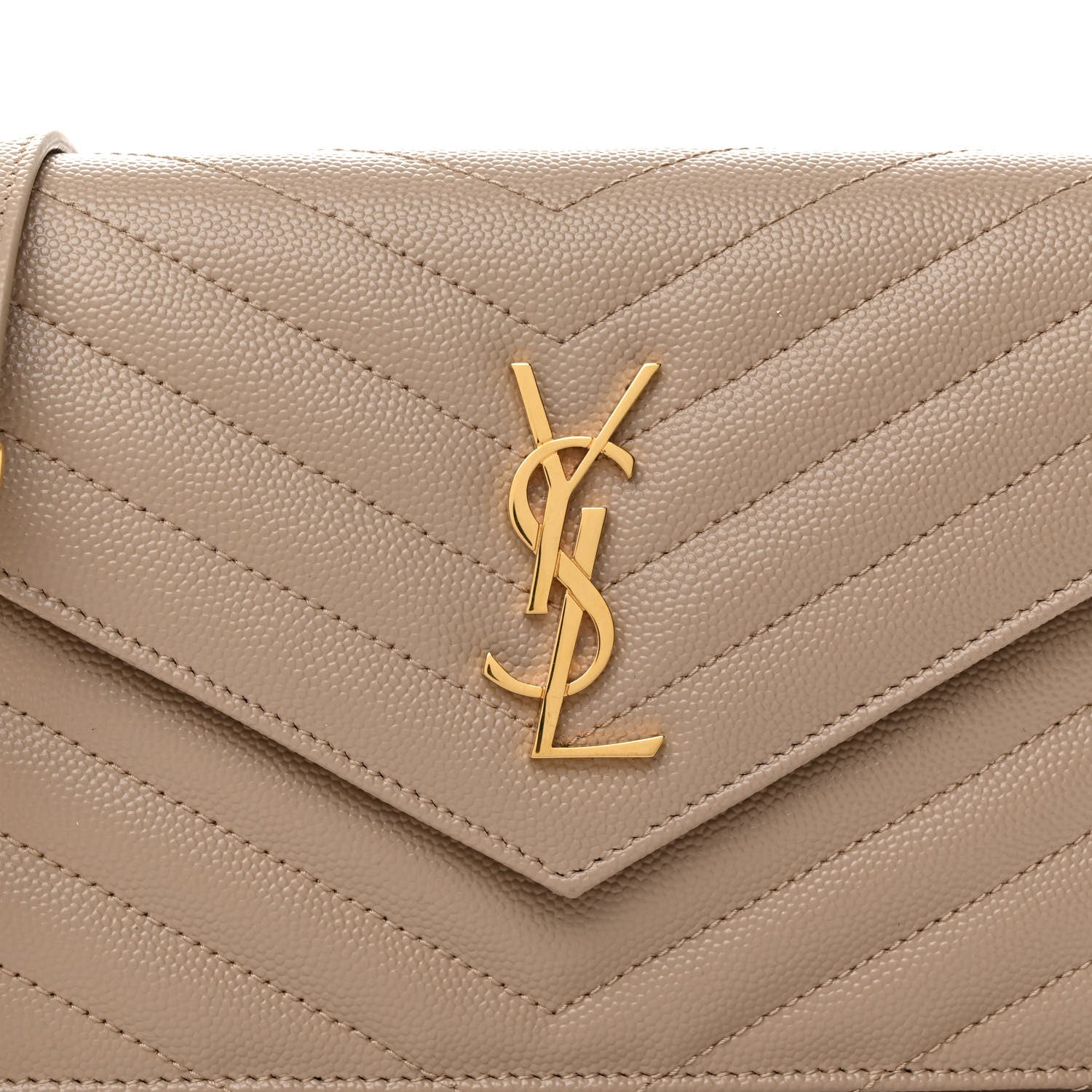 Saint Laurent Grain De Poudre Matelasse Chevron Monogram Envelope Chain Wallet Dark Beige 7 of 10