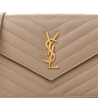 Saint Laurent Grain De Poudre Matelasse Chevron Monogram Envelope Chain Wallet Dark Beige 7 of 10