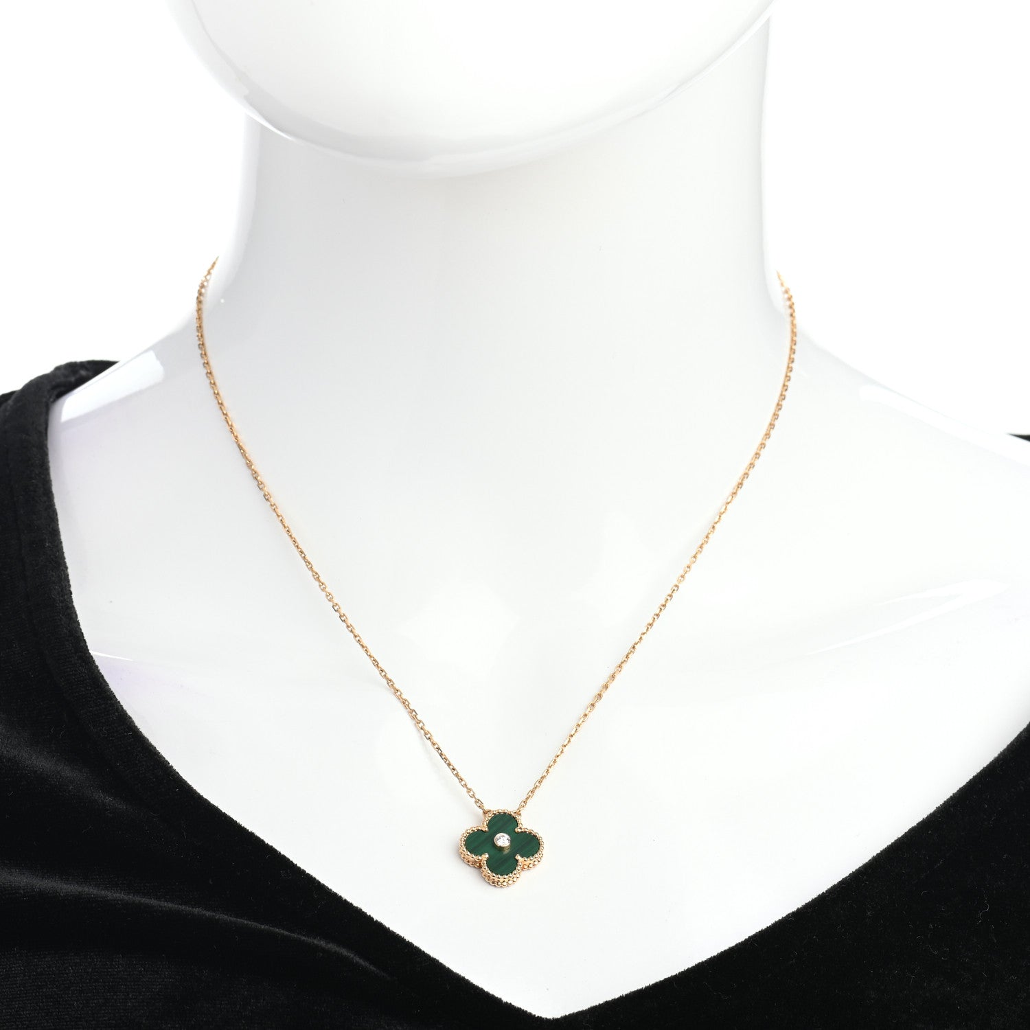 Van Cleef & Arpels 18K Yellow Gold Diamond Malachite Vintage Alhambra Pendant Necklace 2 of 7