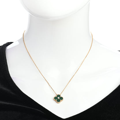 Van Cleef & Arpels 18K Yellow Gold Diamond Malachite Vintage Alhambra Pendant Necklace 2 of 7
