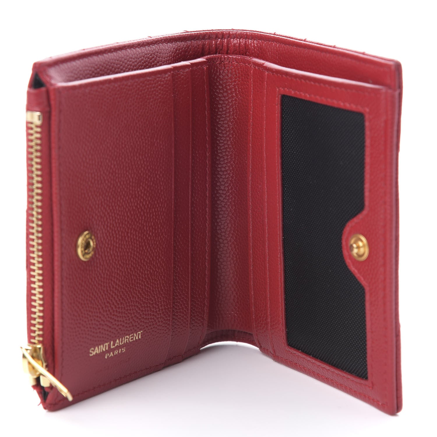 Saint Laurent Grain De Poudre Matelasse Chevron Monogram Zipped Card Case Rouge Eros 5 of 7