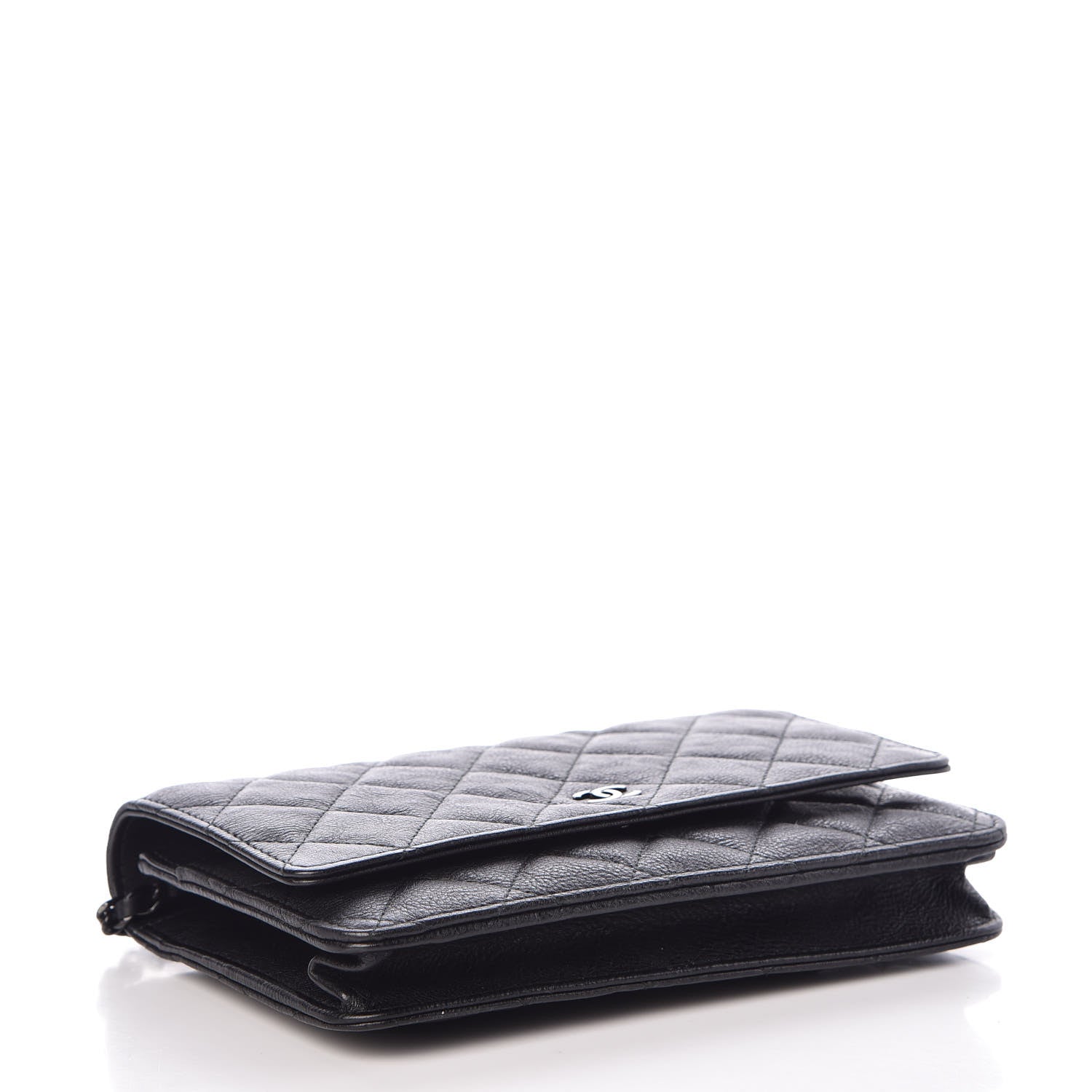 Chanel Crumpled Calfskin Quilted Wallet On Chain WOC So Black 4 of 9