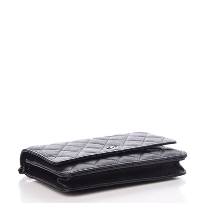 Chanel Crumpled Calfskin Quilted Wallet On Chain WOC So Black 4 of 9