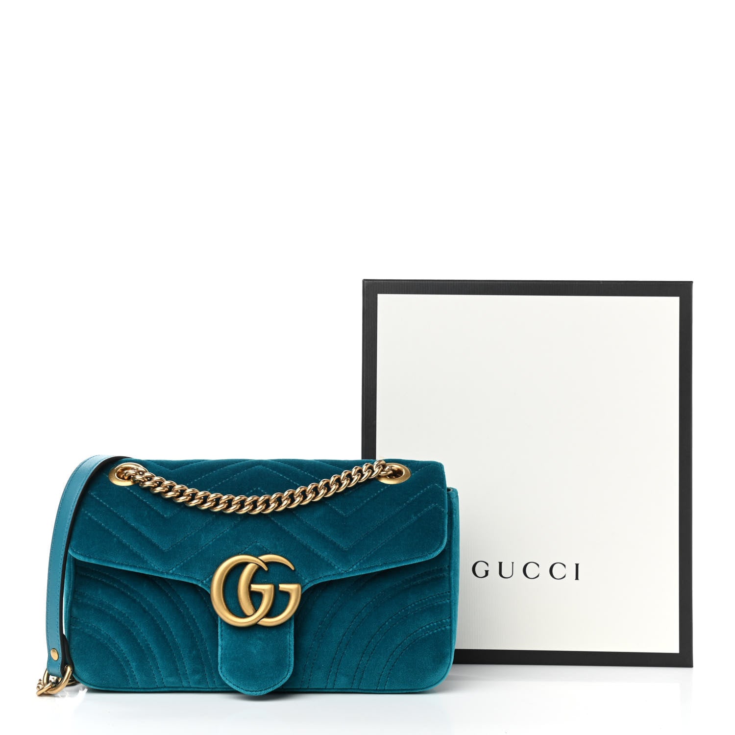 Gucci Velvet Matelasse Small GG Marmont Shoulder Bag Pavone Cyan 13 of 13
