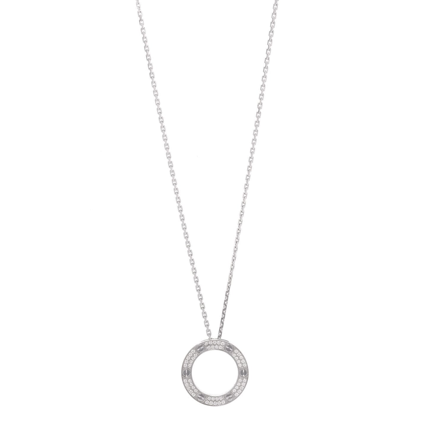 18K White Gold Diamond LOVE Paved Necklace