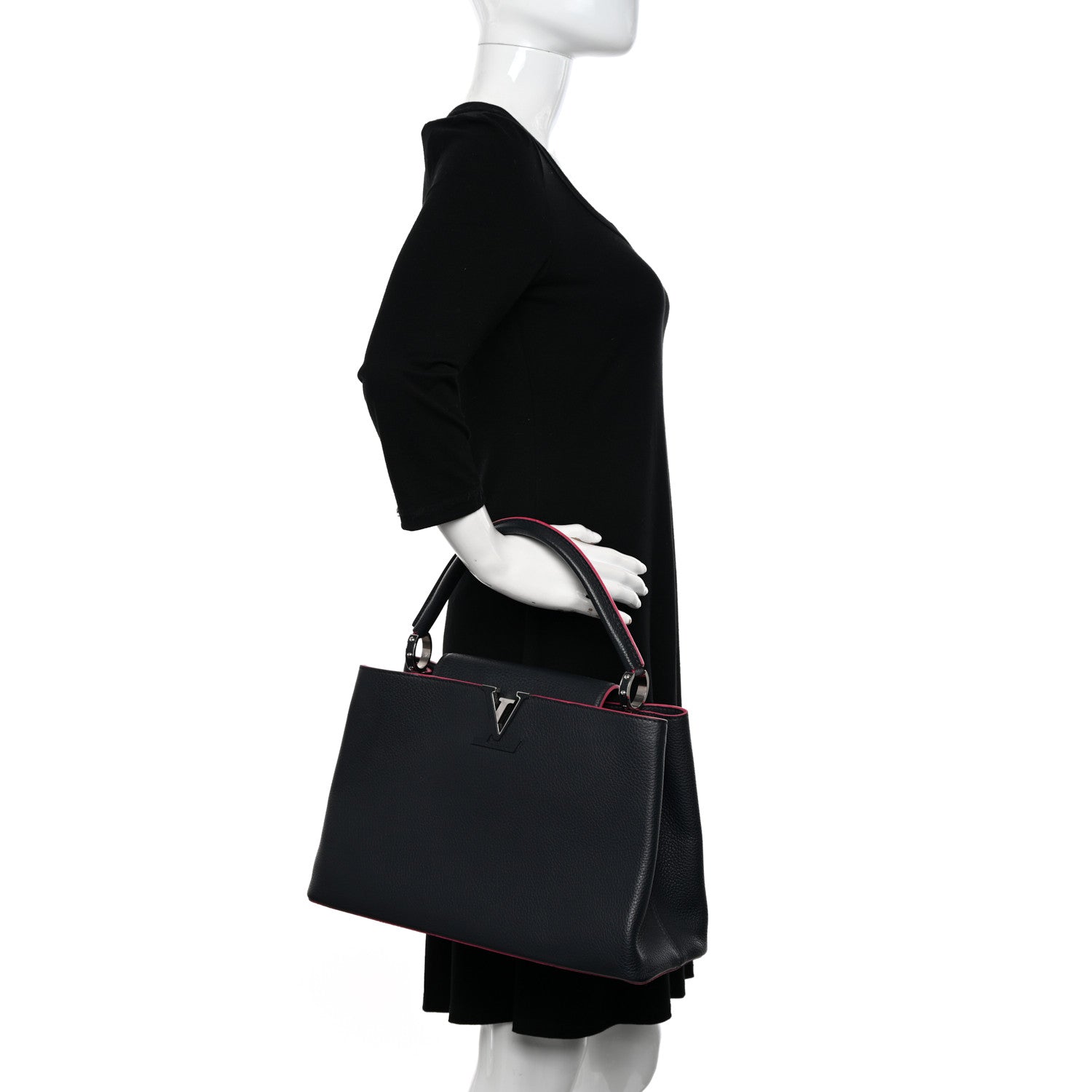 Louis Vuitton Taurillon Capucines MM Black Fuchsia 2 of 12