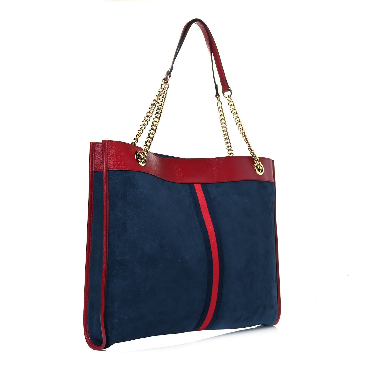 Gucci Suede Calfskin Large Rajah Chain Tote New Blue Romantic Cherry 3 of 11