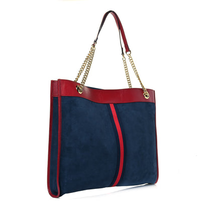 Gucci Suede Calfskin Large Rajah Chain Tote New Blue Romantic Cherry 3 of 11