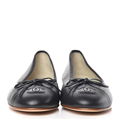 Chanel Caviar Cap Toe Ballerina Flats 38 Black 3 of 9