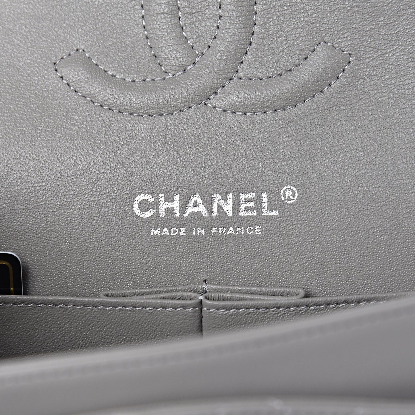 Lambskin Quilted Medium Double Flap Grey