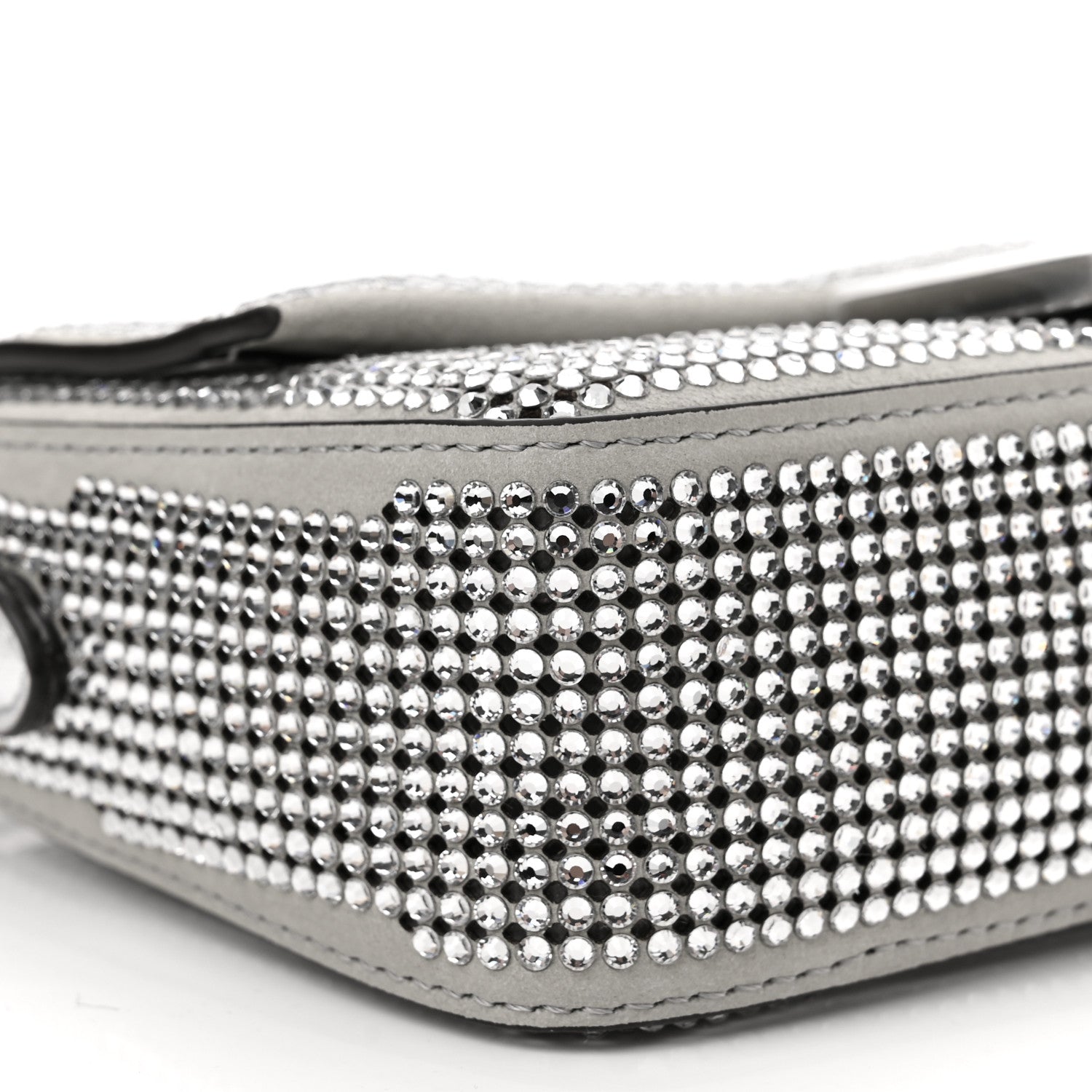Fendi Nubuck Crystal Catalan Mirror Embroidered Mini Baguette Pietra Argento 9 of 10