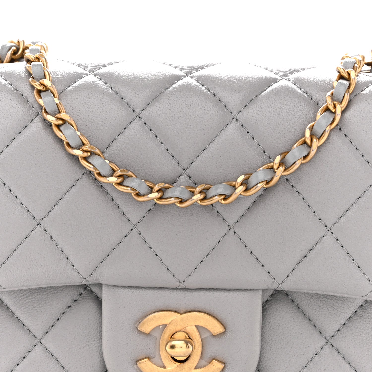 Chanel Lambskin Quilted Mini Pearl Crush Flap Light Grey 1882296