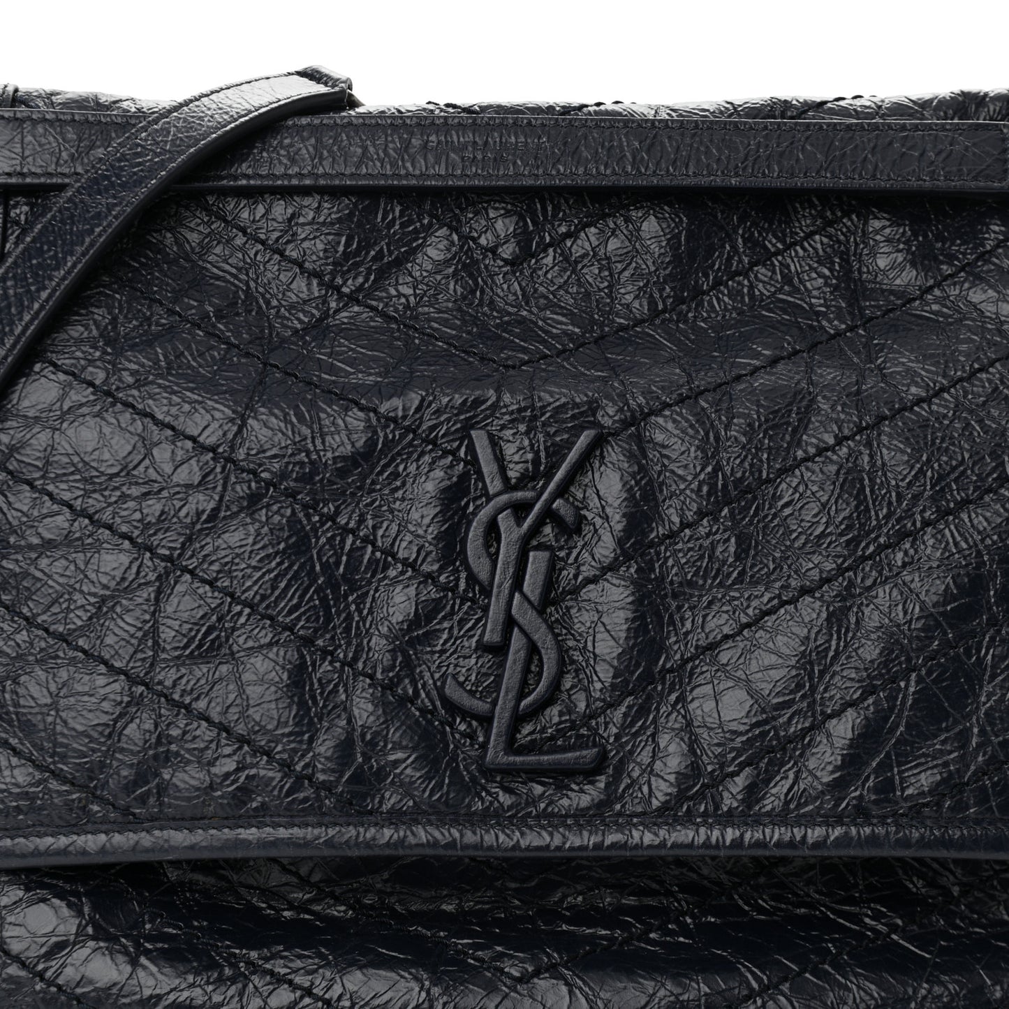 Crinkled Calfskin Matelasse Monogram Large Niki Chain Satchel Deep Marine