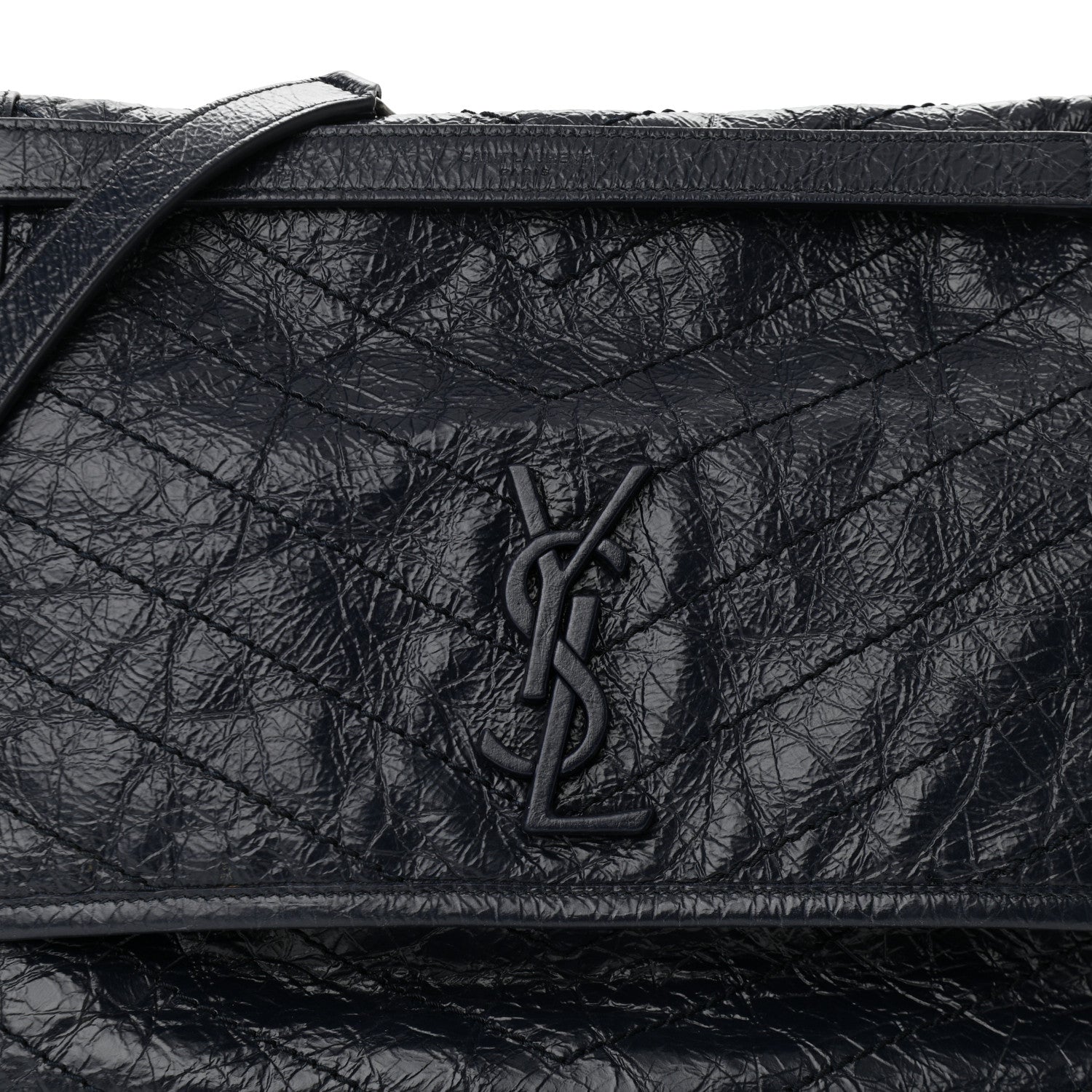 Saint Laurent Crinkled Calfskin Matelasse Monogram Large Niki Chain Satchel Deep Marine 6 of 8
