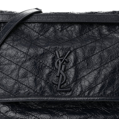 Saint Laurent Crinkled Calfskin Matelasse Monogram Large Niki Chain Satchel Deep Marine 6 of 8