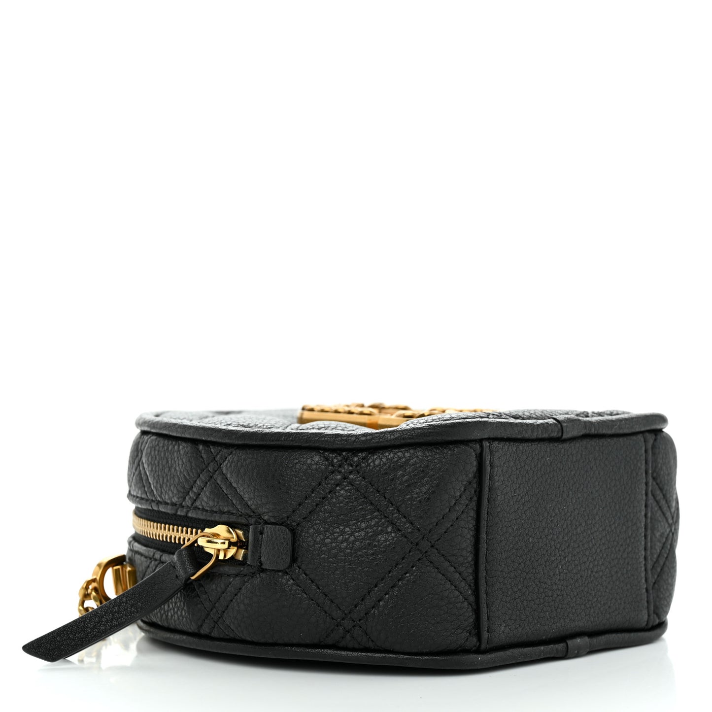 Grained Calfskin Quilted The Status Round Crossbody Black