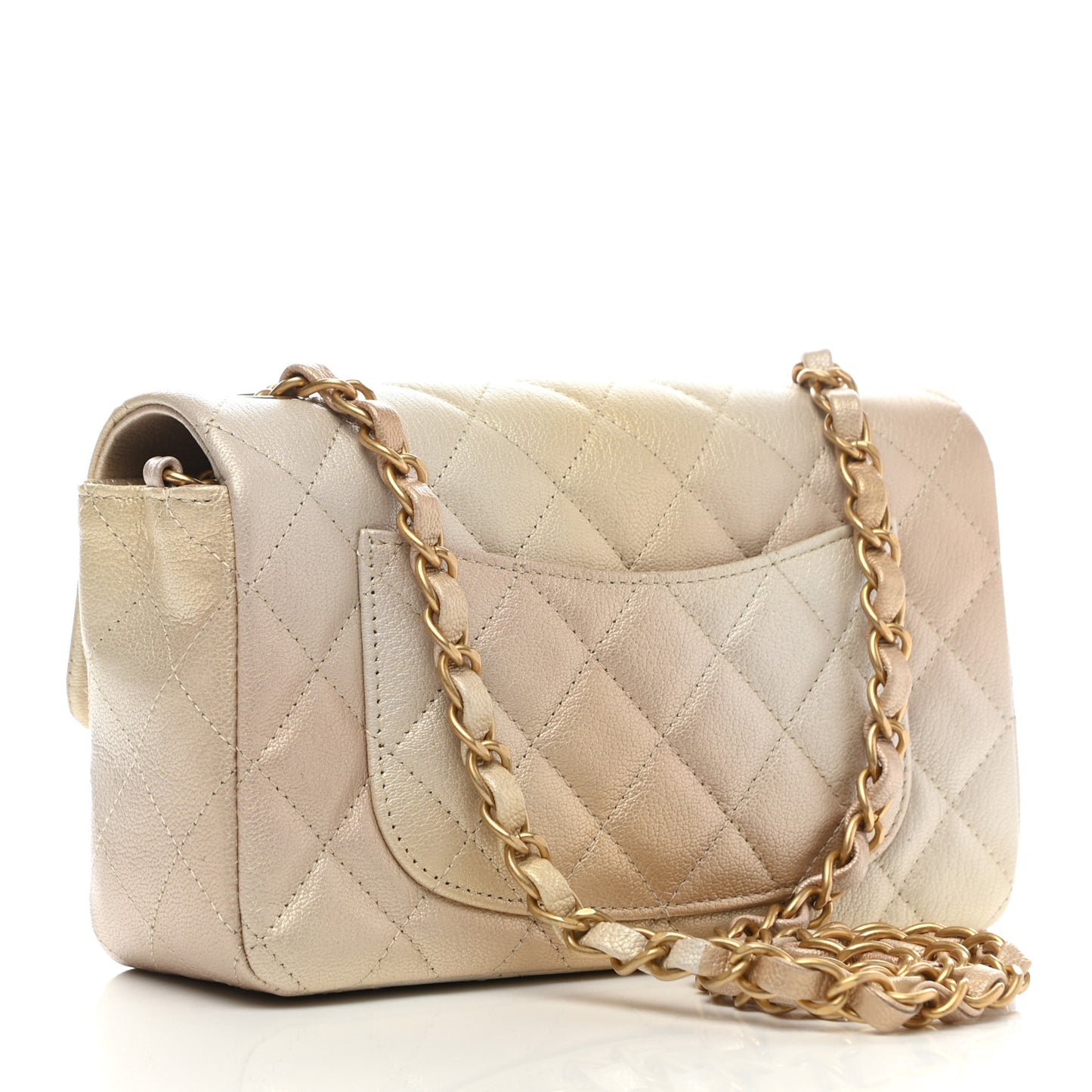 Metallic Goatskin Quilted Mini Rectangular Flap Gold