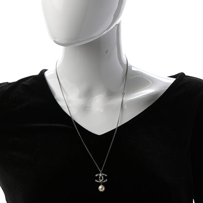 Chanel Crystal Pearl Twisted CC Drop Necklace Silver 2 of 5