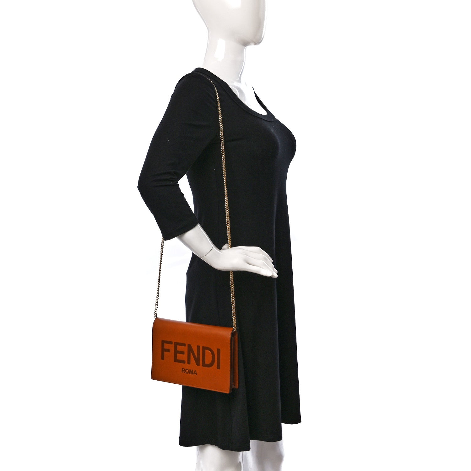 Fendi Vitello King Tamponato Logo Embossed Medium Wallet On Chain Cuoio 2 of 12