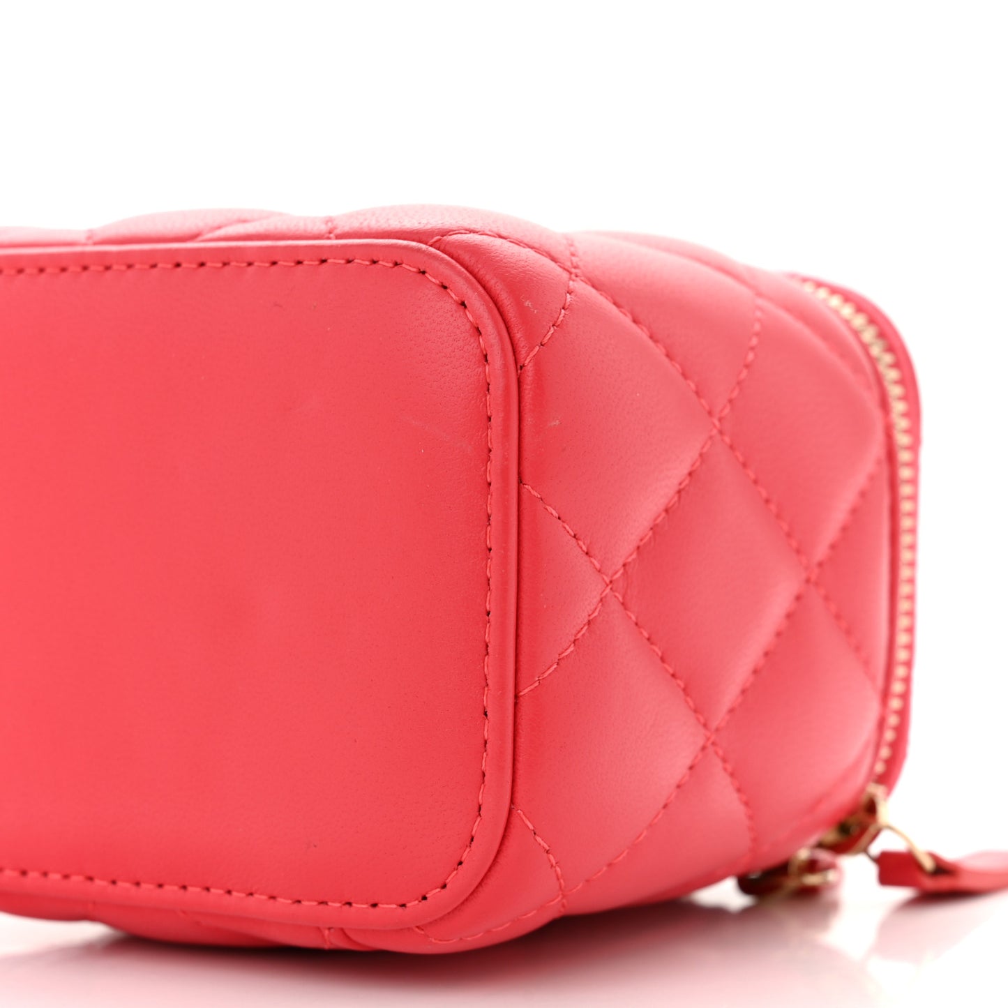 Lambskin Quilted Pearl Crush Mini Vanity Case With Chain Dark Pink