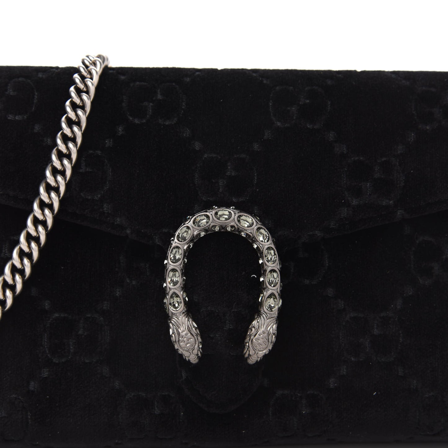 Velvet GG Monogram Mini Dionysus Chain Wallet Black
