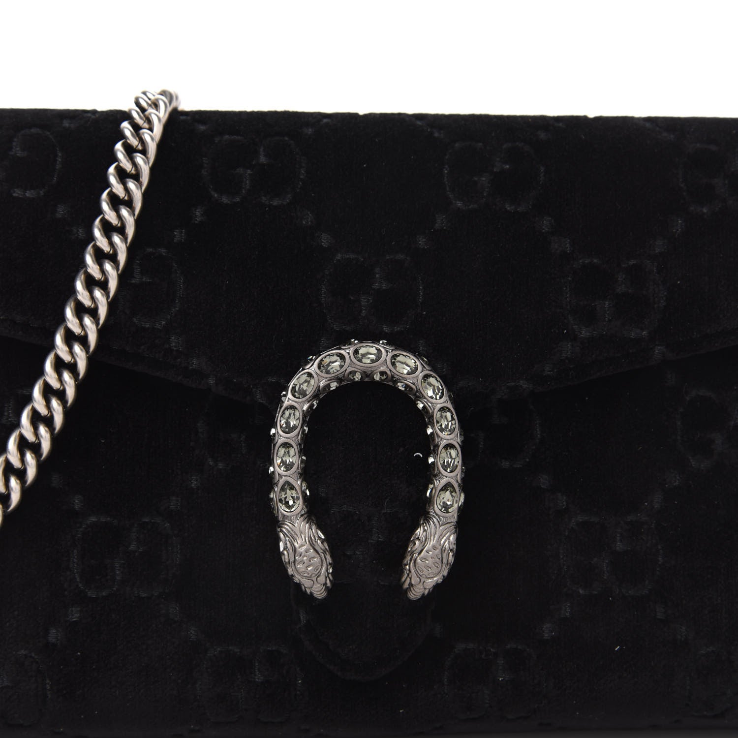 Gucci Velvet GG Monogram Mini Dionysus Chain Wallet Black 9 of 10
