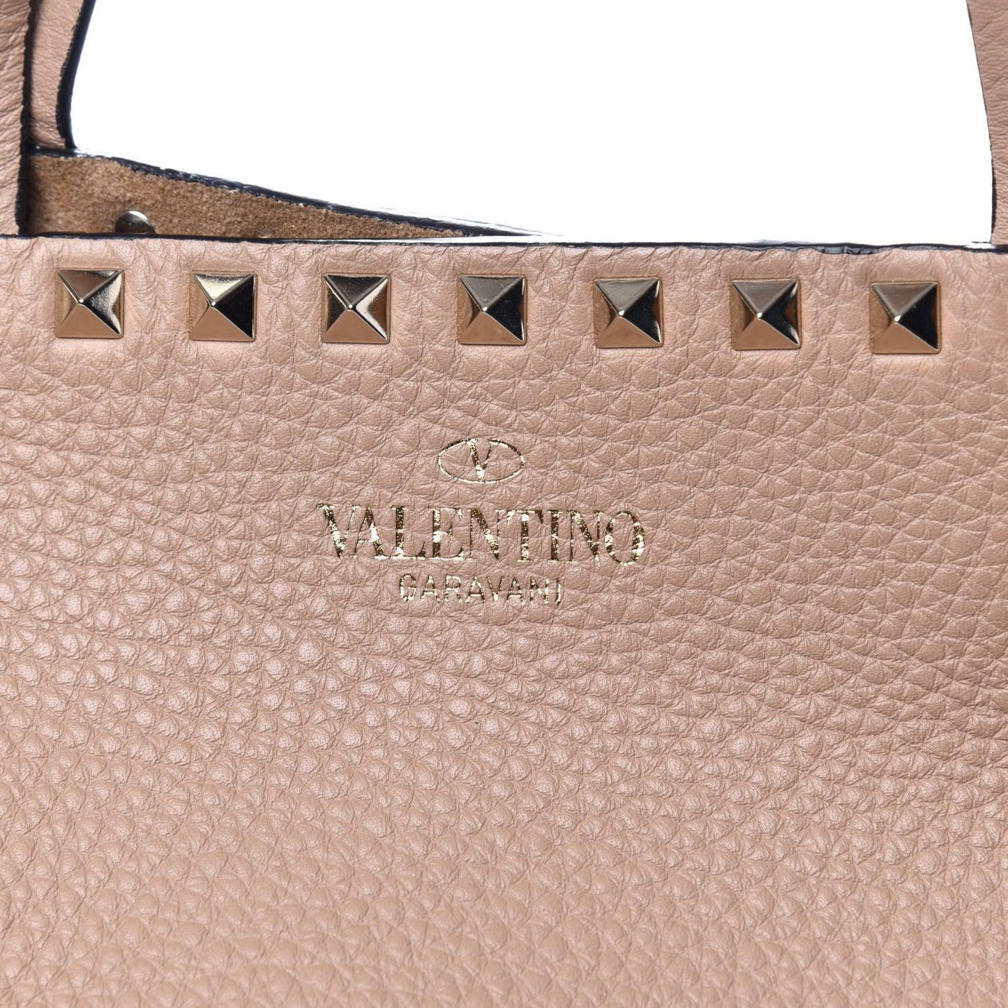 Grained Calfskin Rockstud Shoulder Tote Beige