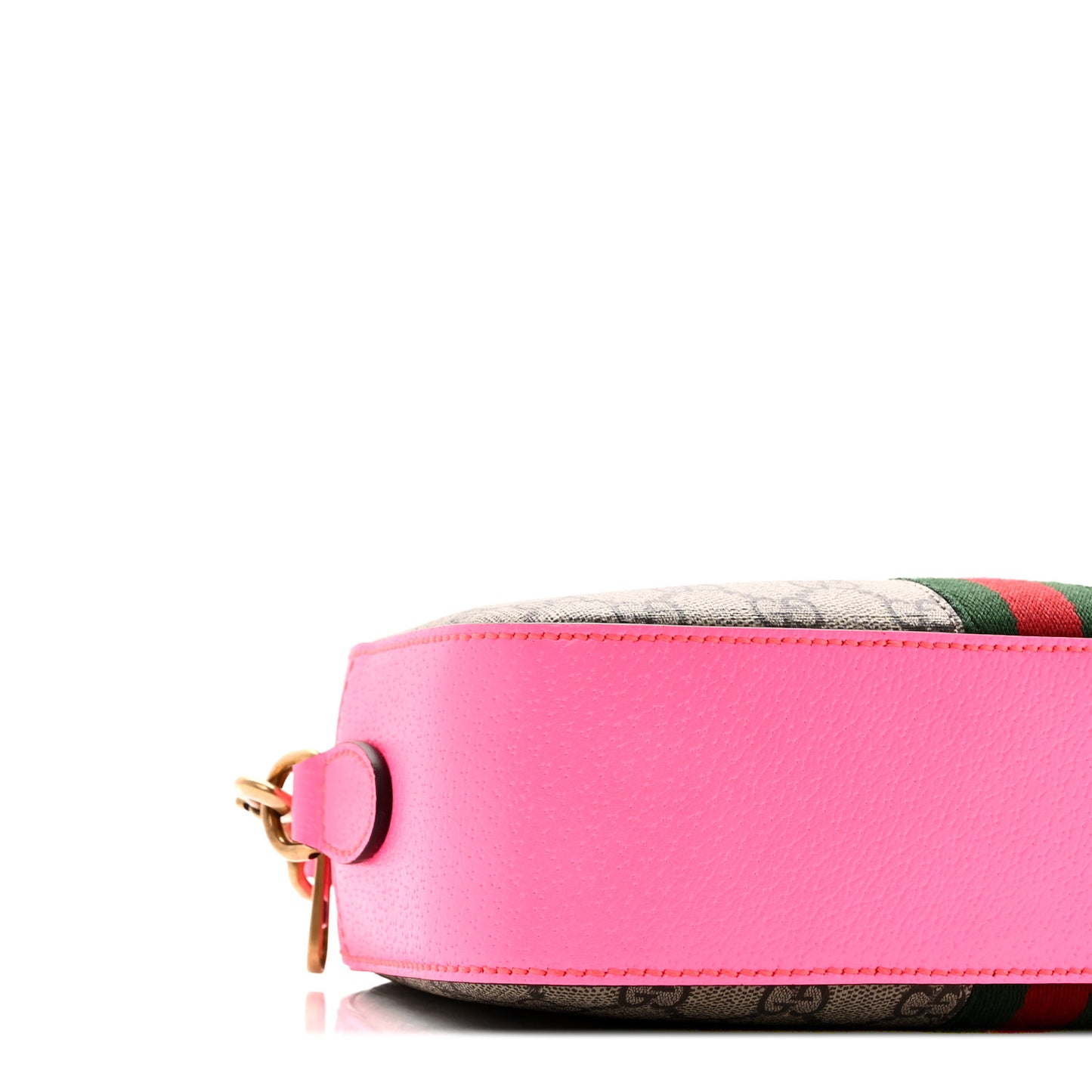 GG Supreme Monogram Textured Dollar Calfskin Web Ophidia Small Crossbody Bag Beige Ebony Fuchsia