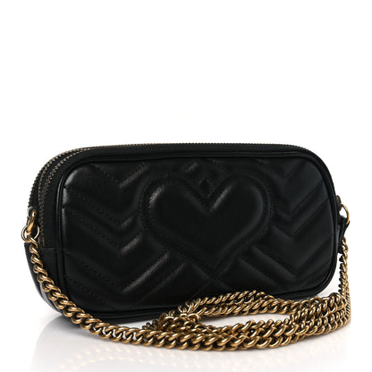 Gucci Calfskin Matelasse Mini GG Marmont Chain Crossbody Bag Black 3 of 12