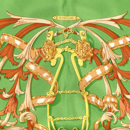 Hermes Silk Le Mors A La Conetable Pocket Square Vif Sable Chaudron 2 of 3