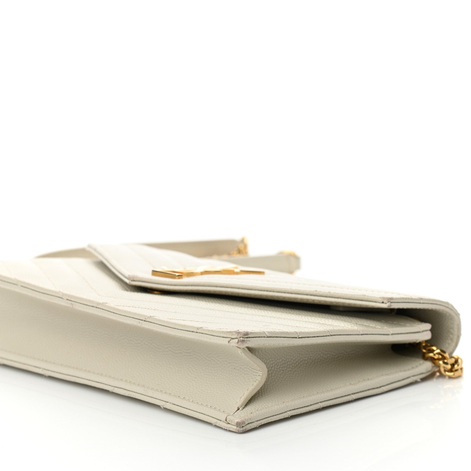 Saint Laurent Grain De Poudre Matelasse Chevron Monogram Envelope Chain Wallet Crema Soft 10 of 11