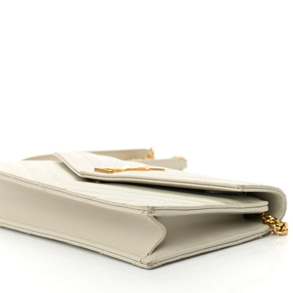 Saint Laurent Grain De Poudre Matelasse Chevron Monogram Envelope Chain Wallet Crema Soft 10 of 11