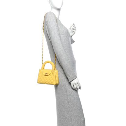 Chanel Shiny Aged Calfskin Quilted Nano Kelly Shopper Light Yellow 2 of 10