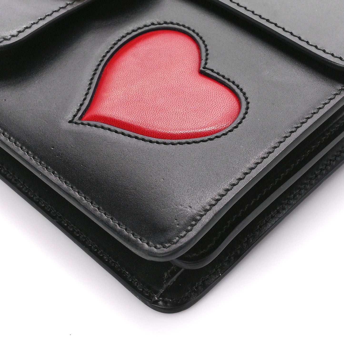 Knight Calfskin Malaga Kid Heart Medium GG Marmont Chain Handle Bag Black Hibiscus Red Multicolor