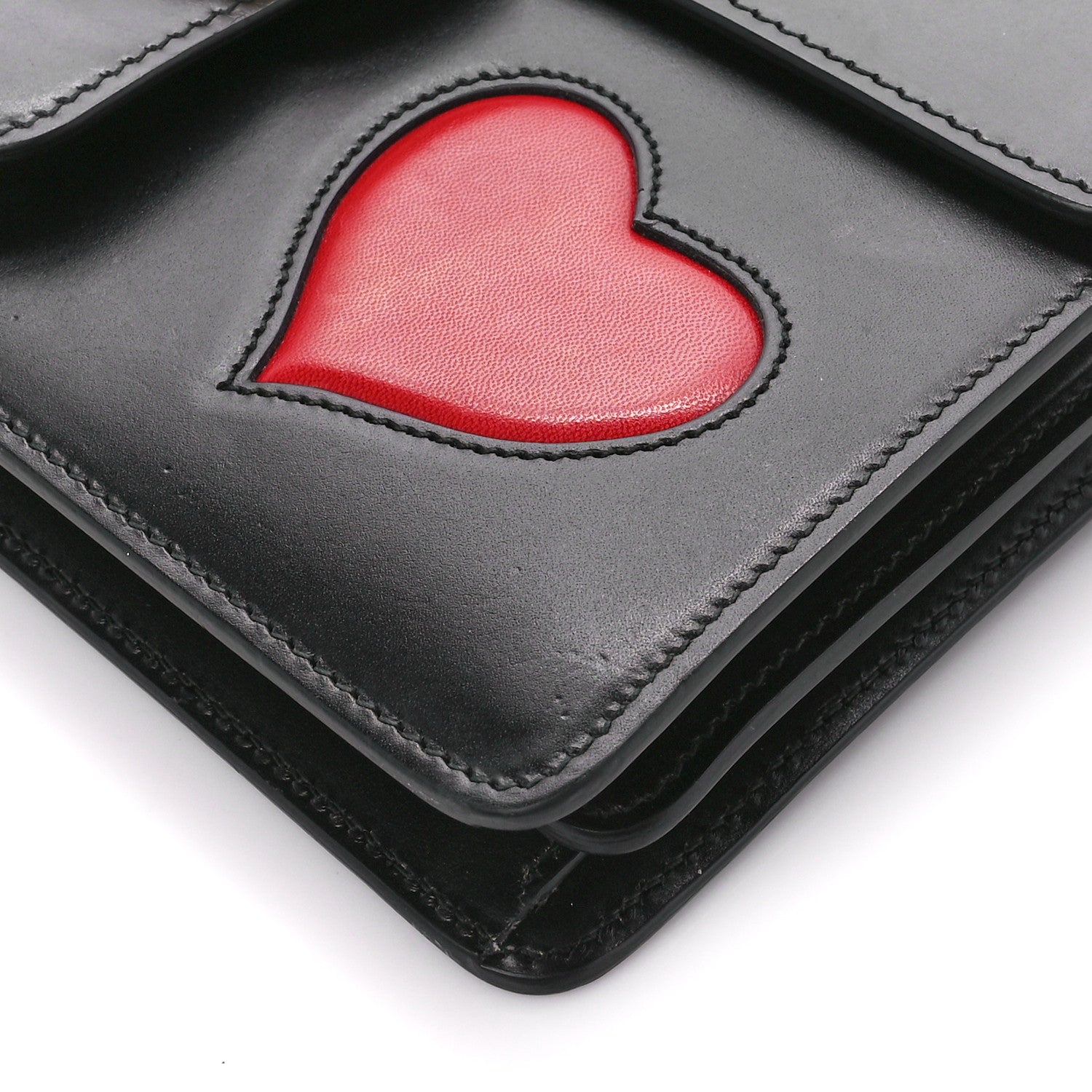 Gucci Knight Calfskin Malaga Kid Heart Medium GG Marmont Chain Handle Bag Black Hibiscus Red Multicolor 11 of 15