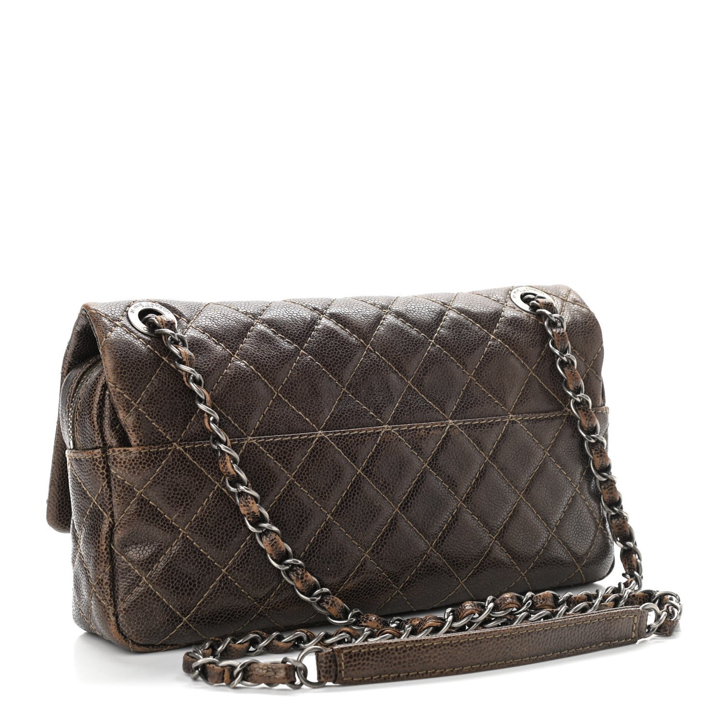 Iridescent Caviar Quilted Small Chic Flap Brown