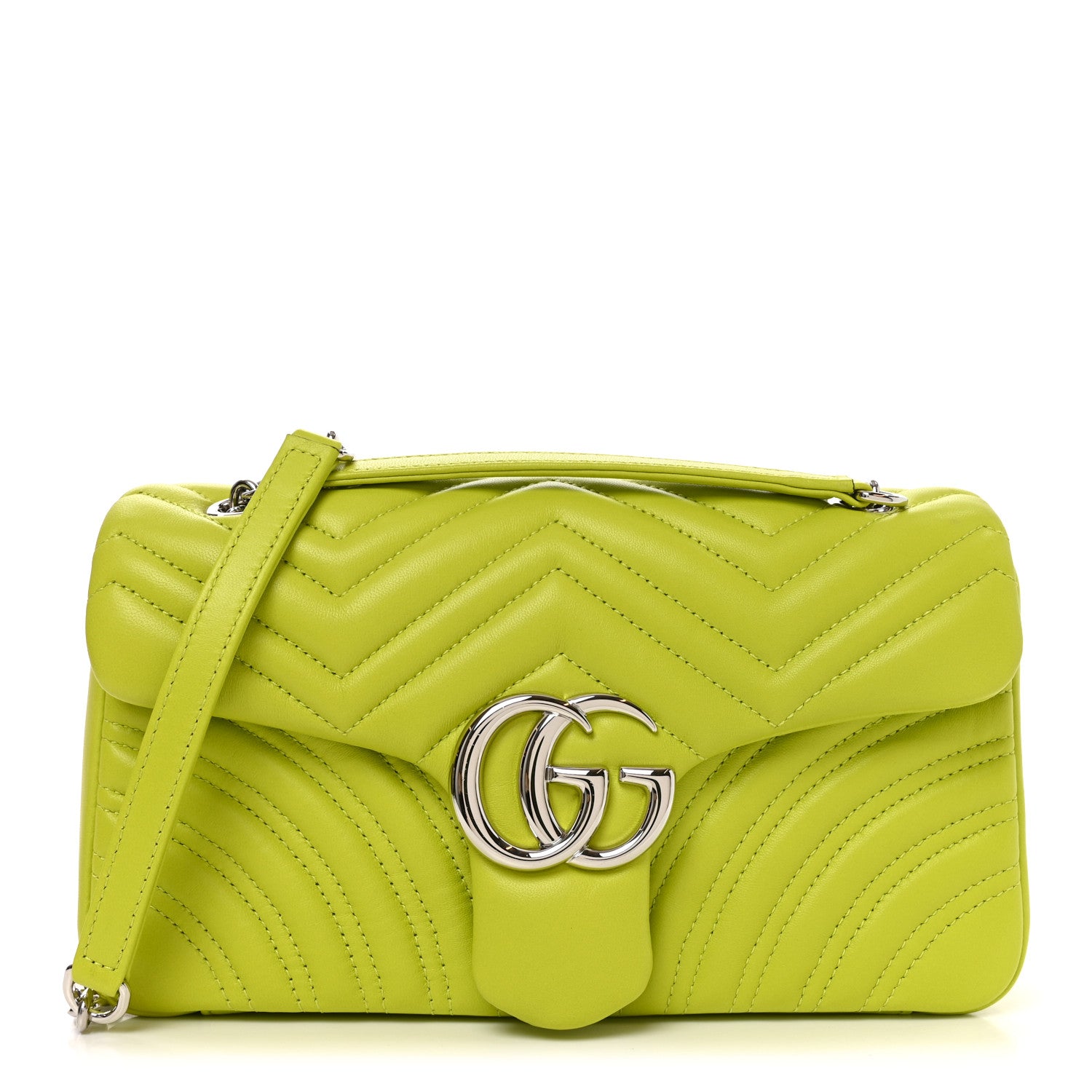 Gucci Calfskin Matelasse Medium GG Marmont Shoulder Bag Bright Green 1 of 10