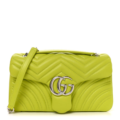 Gucci Calfskin Matelasse Medium GG Marmont Shoulder Bag Bright Green 1 of 10