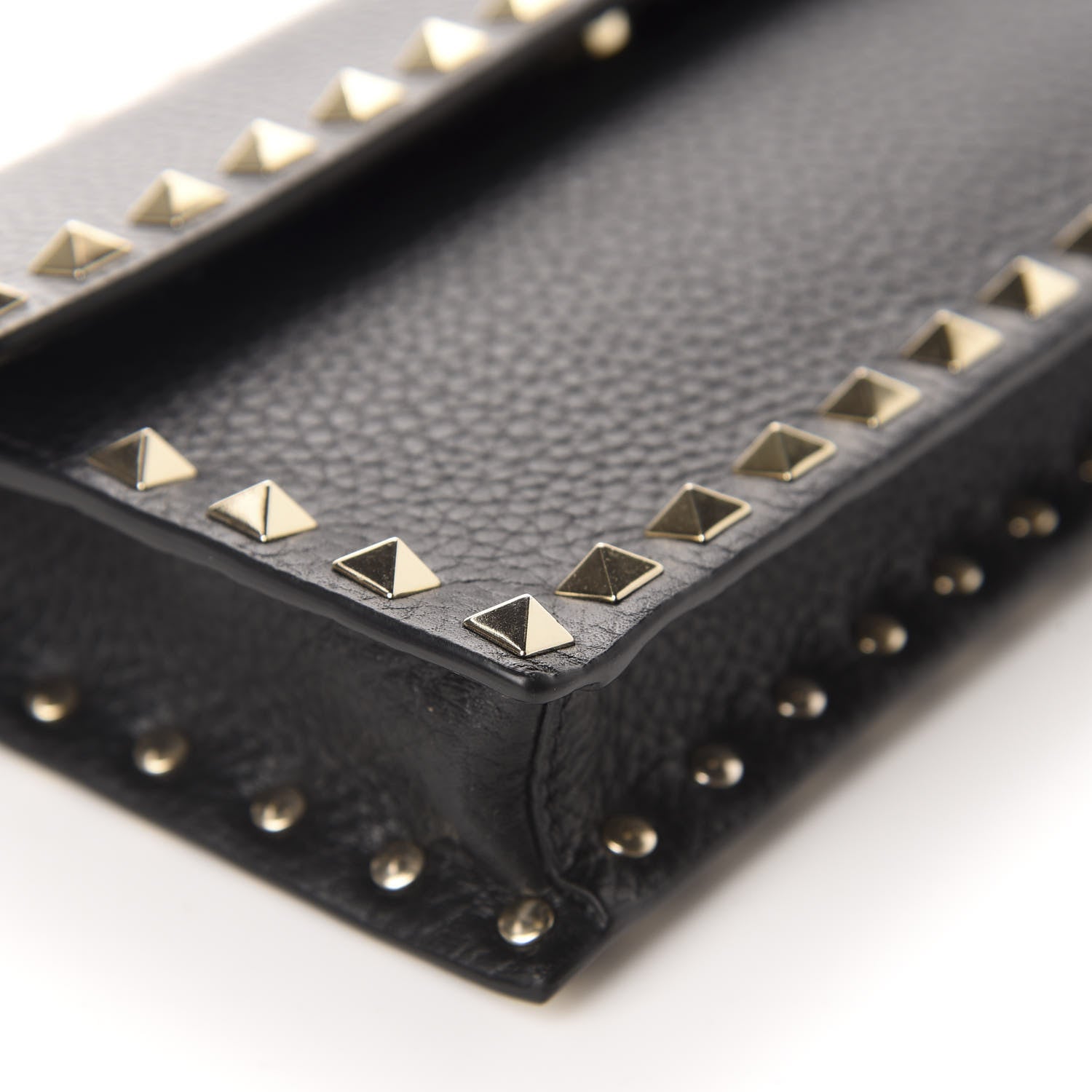 Valentino Garavani Pebbled Calfskin Rockstud Flap Wallet On Chain Black 6 of 9