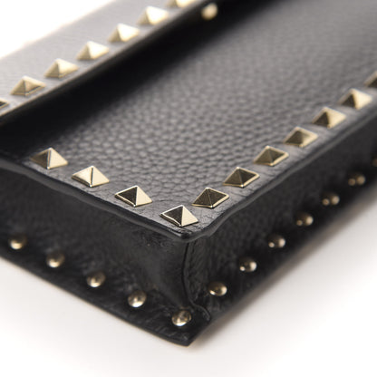 Valentino Garavani Pebbled Calfskin Rockstud Flap Wallet On Chain Black 6 of 9