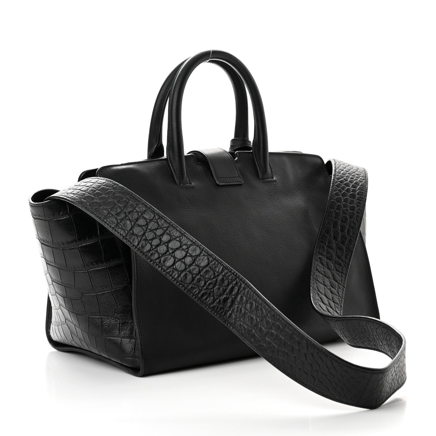 Saint Laurent Calfskin Crocodile Embossed Small Monogram Downtown Cabas Black 3 of 8