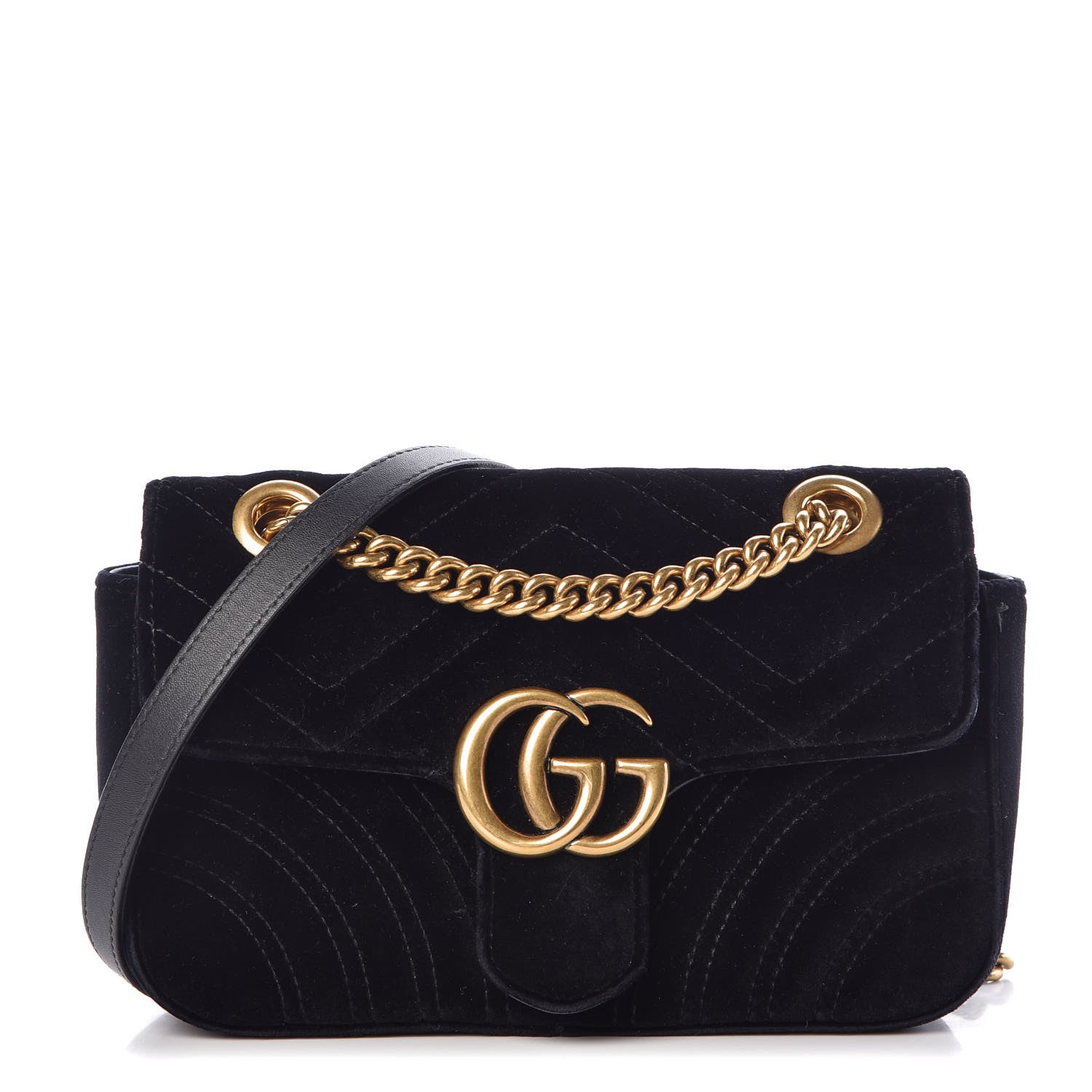 Gucci Velvet Matelasse Mini GG Marmont Shoulder Bag Black 1 of 9