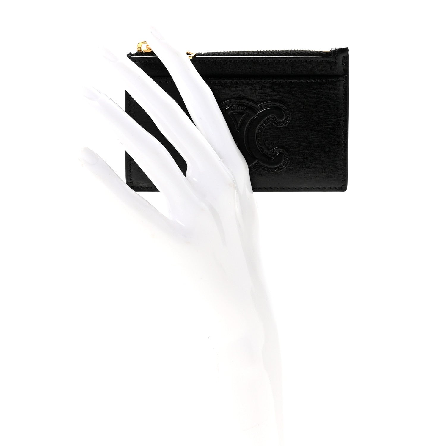 Celine Triomphe Calfskin Zipped Card Holder Black Black 2 of 8