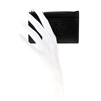 Celine Triomphe Calfskin Zipped Card Holder Black Black 2 of 8