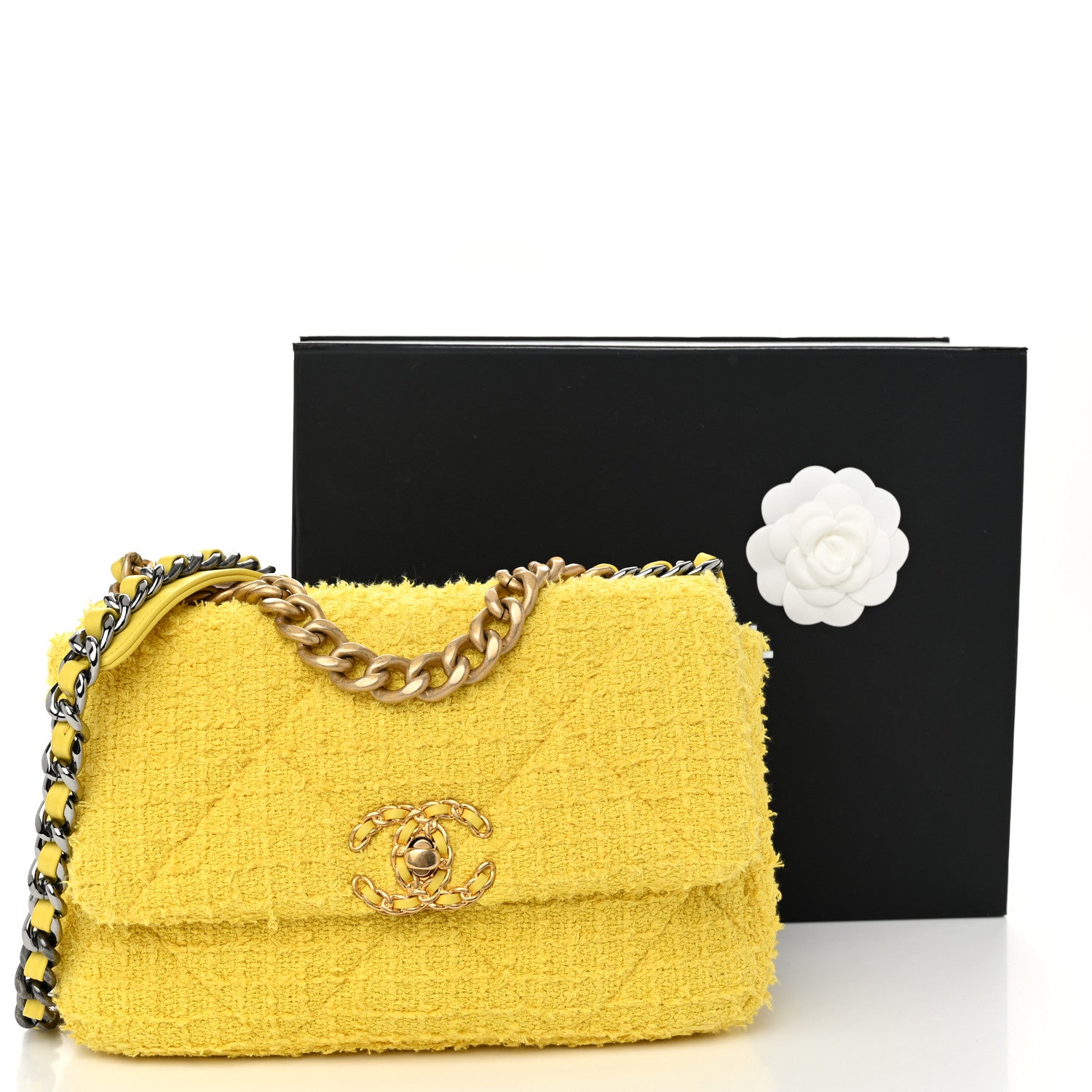 Chanel Tweed Quilted Medium Chanel 19 Flap Yellow 9 of 9